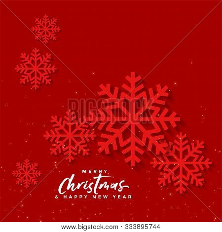 Red Christmas Background With Snow Flakes Design