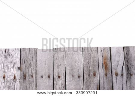 Old Wooden Fence Isolated On White Background.