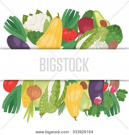 Vegetables Banner With White Space Vector Illustration. Healthy Vegan Lifestyle And Organic Food. Ve