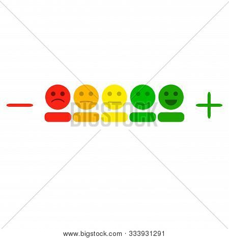 Plus And Minus Indicator With Colored Smileys. Illustration Rating Level Measurement, Smile Measure 