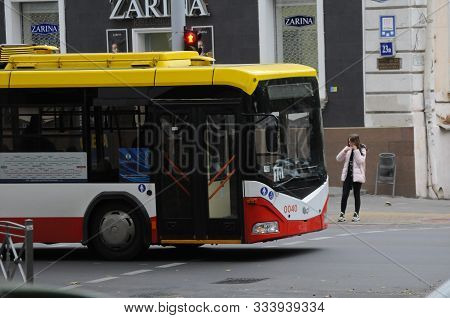 Odessa, Ukraine. November 2, 2019. Modern Trolleybus Riding With Passengers In The Streets Of Odessa