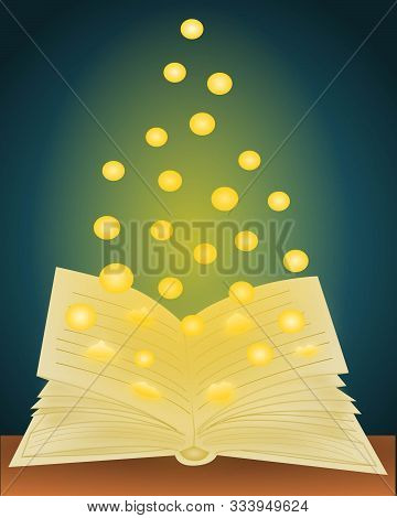 Fireflies Emerging From A Book. Representing The Magic Of Books Or Reading.