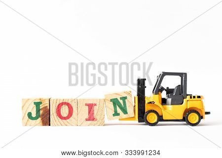 Toy Forklift Hold Wood Letter Block N To Complete Word Join On White Background