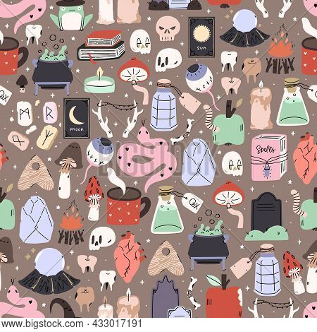 Cute Illustrated Halloween Pattern. Seamleass Repeated Background.