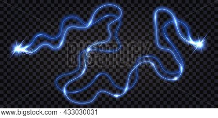 Electric Discharge Wve Swirl With Shock Effect, Blue Light Glowing Impulse Wire. Electrical Energy P