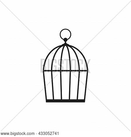 Locked Bird Cage Icon. Trap, Imprisonment, Jail Concept. Empty Cage. Line Silhouette Of A Cage For A