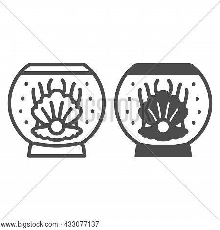 Shell With Pearl In Aquarium Line And Solid Icon, Interior Design Concept, Fish Tank Decoration Vect