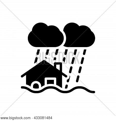 Black Solid Icon For Disaster Calamity Adversity Catastrophe Flood Hurricane Earthquake Water-damage