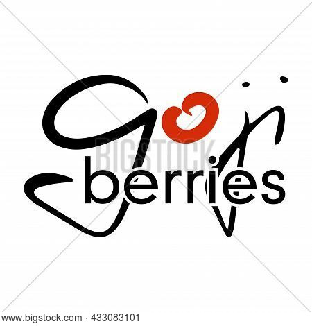 Goji Berries Lettering. Colorful Illustration. Isolated Vector.