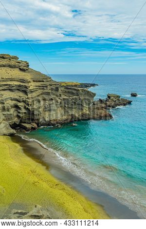 Beautiful Vertical View Of Papakolea Green Sand Beach In The Big Island Of Hawaii, Usa.