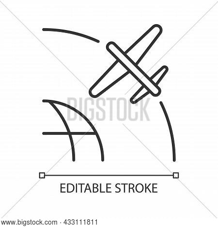 Drone Satellite Linear Icon. Rotation Of Drone Satelite In Geostationary Orbit. Thin Line Customizab