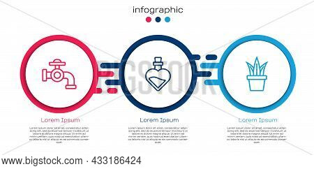 Set Line Water Tap, Bottle With Love Potion And Plant In. Business Infographic Template. Vector