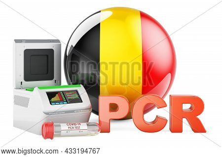 Pcr Test For Covid-19 In Belgium, Concept. Pcr Thermal Cycler With Belgian Flag, 3d Rendering Isolat