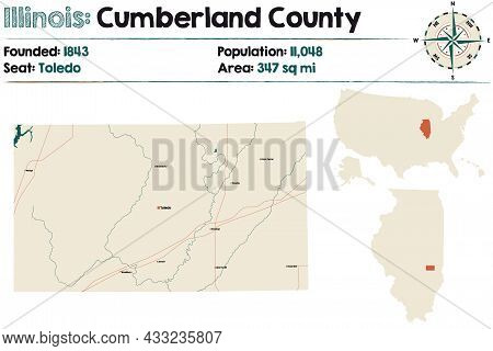 Large And Detailed Map Of Cumberland County In Illinois, Usa.