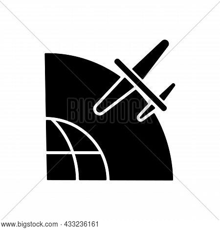 Drone Satellite Black Glyph Icon. Rotation Of Drone Satelite In Geostationary Orbit. Modern Technolo