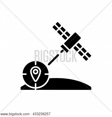 Navigation Satellite Black Glyph Icon. Artificial Satellite-based Radionavigation Global System. Gps