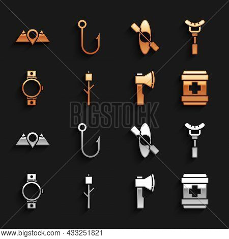 Set Marshmallow On Stick, Sausage The Fork, First Aid Kit, Wooden Axe, Smartwatch, Kayak Canoe, Loca