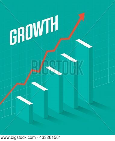 Business Graph Illustration Showing Growth.
Vector Illustration Of Three Dimensional Bar Graph With 