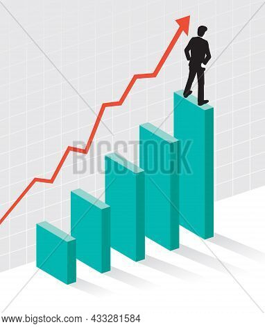 Business Graph Illustration With Businessman Looking Toward Future Growth.
Vector Illustration Of Th