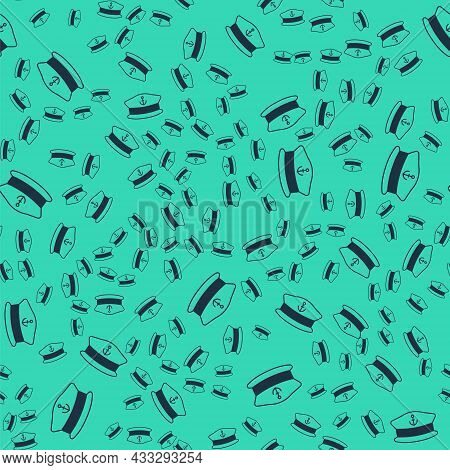 Black Captain Hat Icon Isolated Seamless Pattern On Green Background. Vector