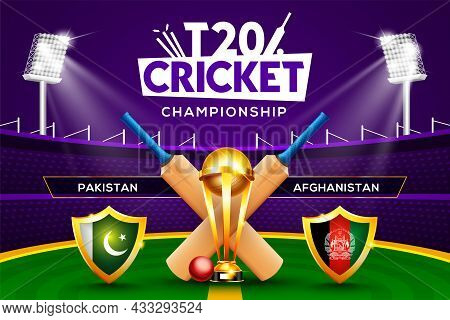 T20 Cricket Championship Concept Pakistan Vs Afghanistan Match Header Or Banner With Cricket Ball, B