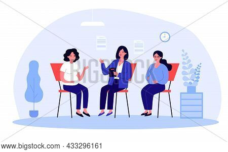 Pregnant Women Consulting Specialist In Prenatal Class. Females With Bellies Talking To Therapist Fl