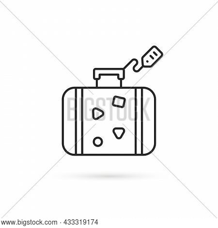 Thin Line Travel Suitcase With Tag. Flat Lineart Style Trend Modern Stroke Logotype Graphic Art Desi