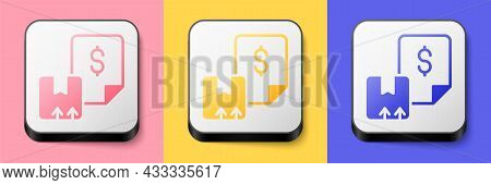 Isometric Waybill Icon Isolated On Pink, Yellow And Blue Background. Square Button. Vector