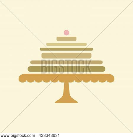 Elegant Tasty Cake Logo Design. Minimal Style. Beigde And Brown Color.