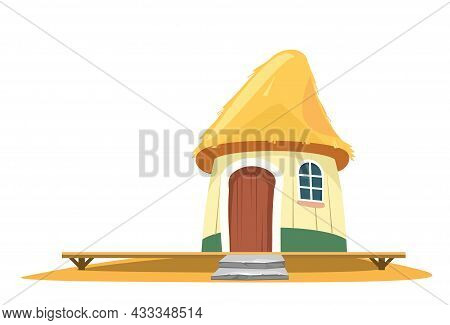 Bungalow Beach. Exterior Of The Building. House In Nature. Made From Traditional Building Materials.