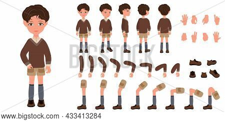Flat Vector Conceptual Illustration Of Kid Boy Wearing Sweater, Cartoon Character Set For Animation,