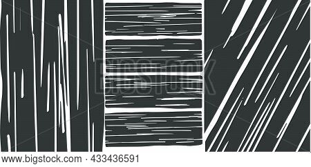 Three Different Black And White Texture Wood Vector. Horizontal, Vertical And Diagonal.