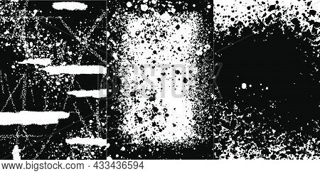 Three Different Black And White Texture Vector. Camouflage, Stippled And Grunge Background Illustrat
