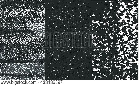 Three Different Black And White Texture Vector. Camouflage, Stippled And Grunge Background Illustrat