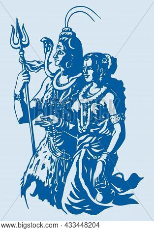Sketch Or Drawing Of Shiva Parvati Outline Editable Illustration