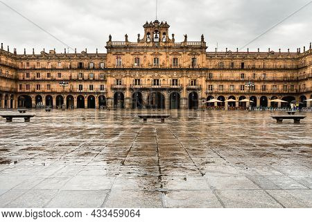 Main Square In Raining Day, Salamanca, Castile And Lion.