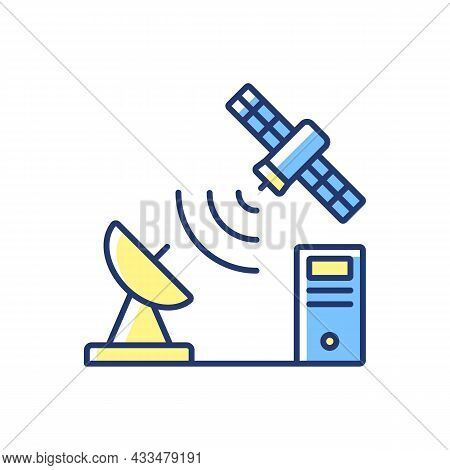 Tcp Over Satellite Blue, Yellow Rgb Color Icon. Transmission Control Protocol. Telecommunications Ne