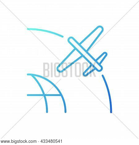 Drone Satellite Gradient Linear Vector Icon. Rotation Of Drone Satelite In Geostationary Orbit. Mode