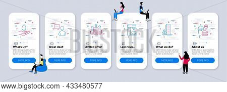 Business Icons Set. Ui Phone App Screens With Teamwork. Included Icon As Water Care, Budget, Users C