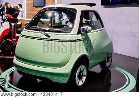 Microlino 2.0 Dolce Electric Vehicle Showcased At The Iaa Mobility 2021 Motor Show In Munich, German