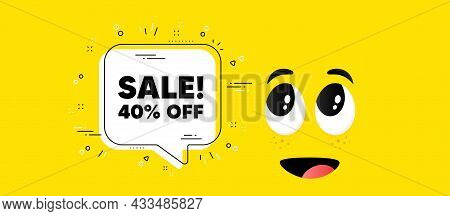 Sale 40 Percent Off Discount. Cartoon Face Chat Bubble Background. Promotion Price Offer Sign. Retai