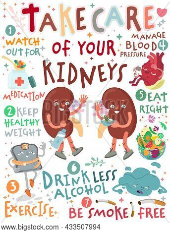 Take Care Of Your Kidneys. Creative Vertical Poster In Modern Style.