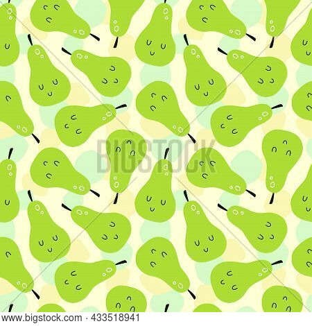 Vector Seamless Pattern With Cartoon Pears. It Can Be Used As Wallpaper, Poster, Print For Clothes, 