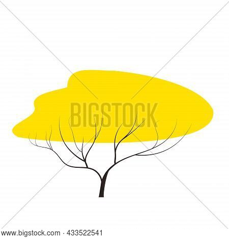 Yellow Autumn Tree Doodles Vector Any Season Winter, Spring, Summen And Autumn. Flat Style. Handdraw