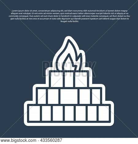 Blue Line Yagna Icon Isolated On Blue Background. Vector