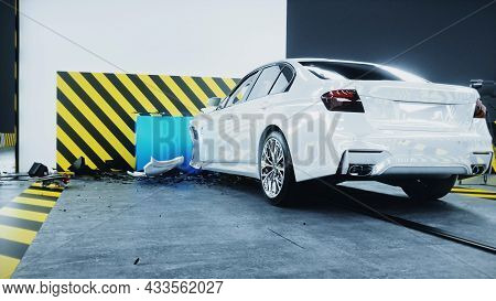 Generic 3d Car Crash Test. Car Destruction. 3d Rendering.