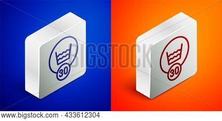 Isometric Line Washing Under 30 Degrees Celsius Icon Isolated On Blue And Orange Background. Tempera