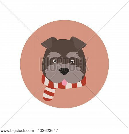 Schnauzer Dog Icon In Scarf On Peach Background
