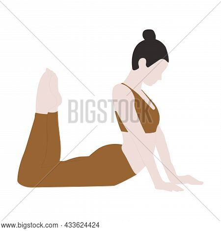 Girl In Brown Suit Doing Yoga. One Of Asanas