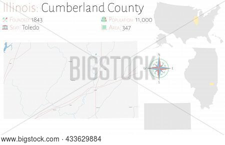 Large And Detailed Map Of Cumberland County In Illinois, Usa.